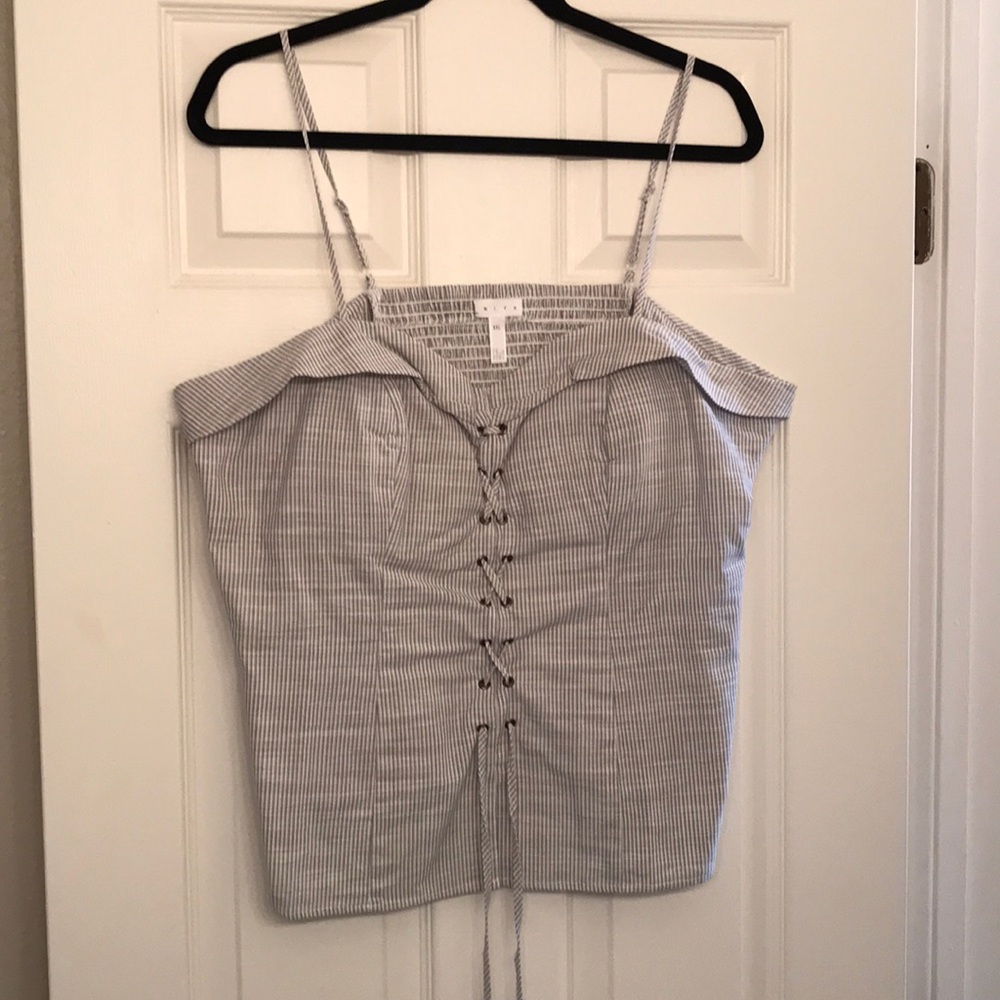 Grey and white lace up tank top, size XXL